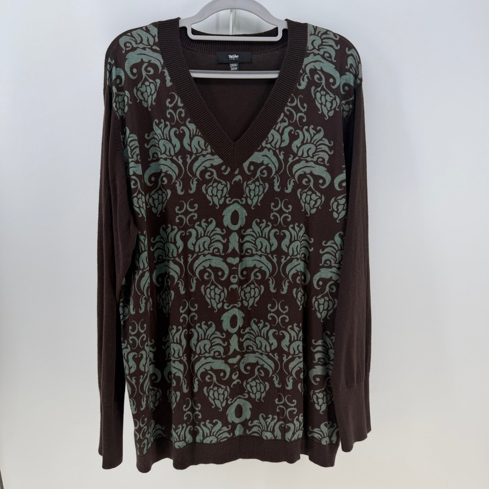 Mossimo‎ Sweater Women 28W/30W Brown Green Damask Preppy Cashmere Blend Academia